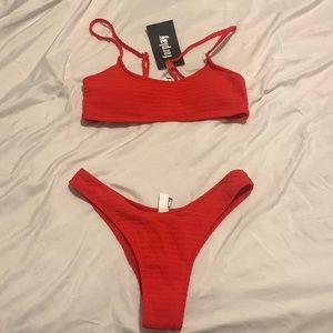 Two piece red swim suit